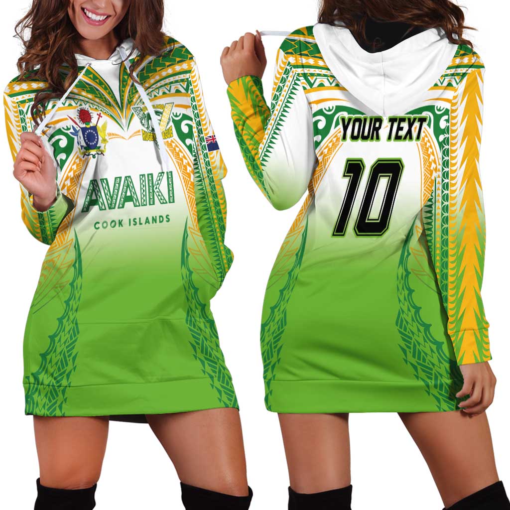 Custom Cook Islands Rugby League Hoodie Dress Avaiki Tatau Tribal Motifs White Color - Polynesian Pride