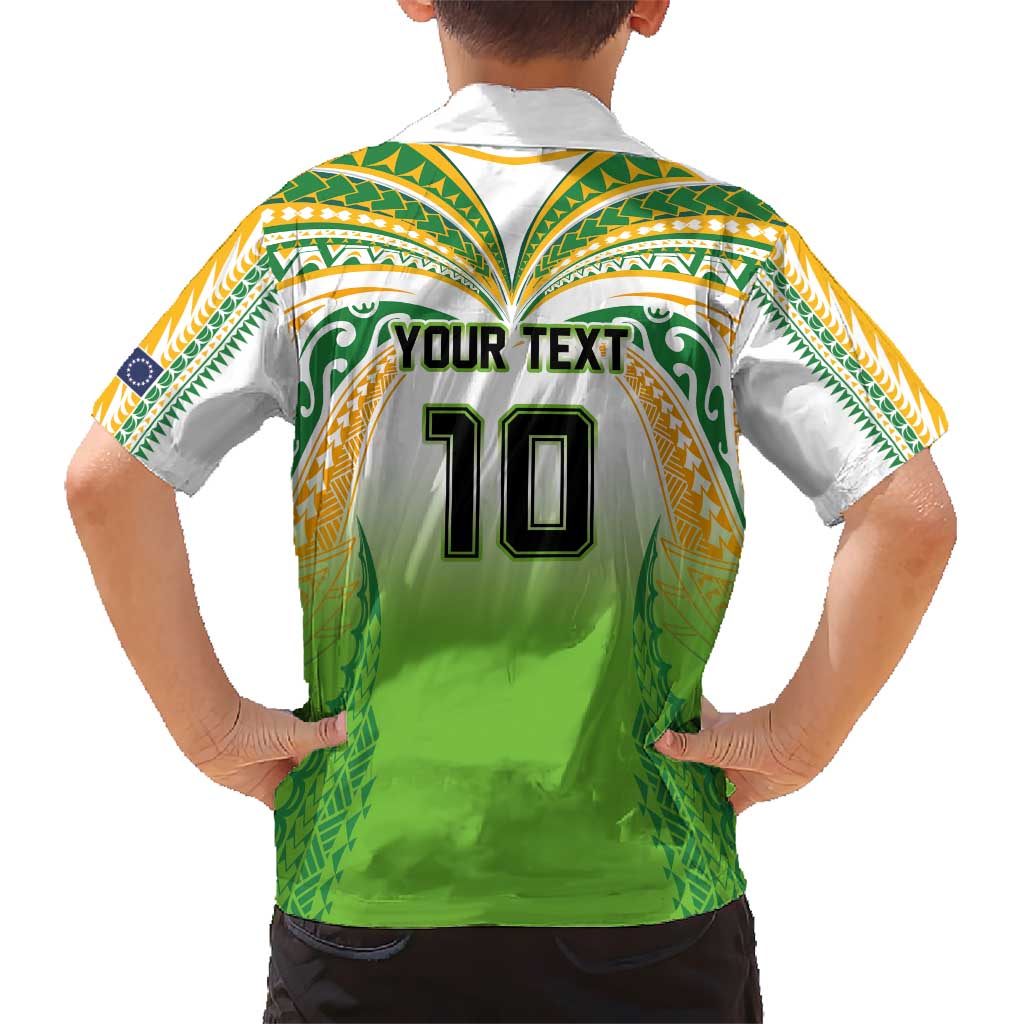 Custom Cook Islands Rugby League Kid Hawaiian Shirt Avaiki Tatau Tribal Motifs White Color - Polynesian Pride