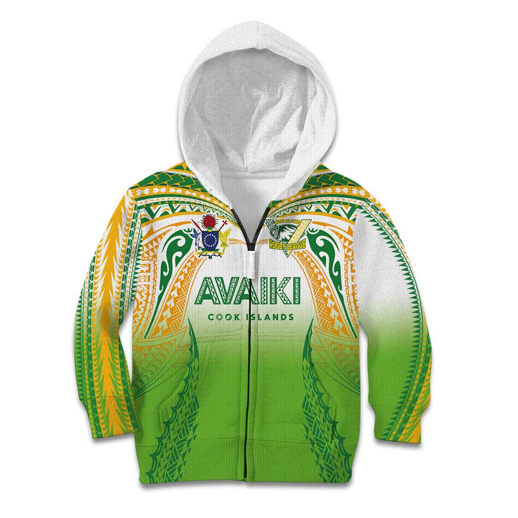 Custom Cook Islands Rugby League Kid Hoodie Avaiki Tatau Tribal Motifs White Color - Polynesian Pride