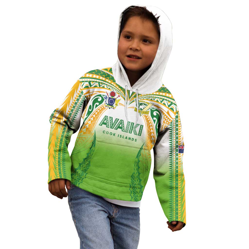 Custom Cook Islands Rugby League Kid Hoodie Avaiki Tatau Tribal Motifs White Color - Polynesian Pride