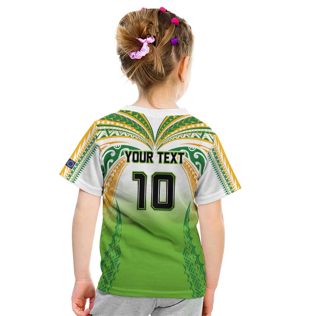 Custom Cook Islands Rugby League Kid T Shirt Avaiki Tatau Tribal Motifs White Color - Polynesian Pride