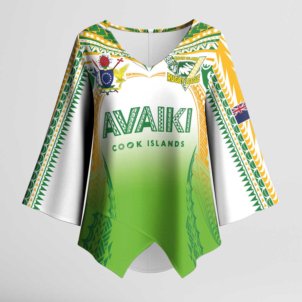 Custom Cook Islands Rugby League Kimono Sleeve Blouse Avaiki Tatau Tribal Motifs White Color - Polynesian Pride