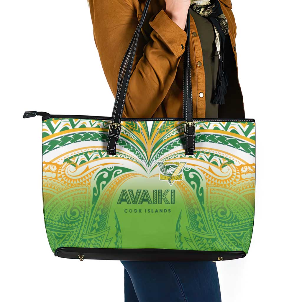 Cook Islands Rugby League Leather Tote Bag Avaiki Tatau Tribal Motifs White Color - Polynesian Pride