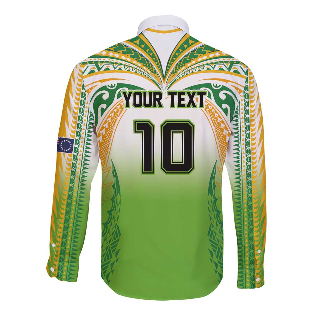 Custom Cook Islands Rugby League Long Sleeve Button Shirt Avaiki Tatau Tribal Motifs White Color - Polynesian Pride