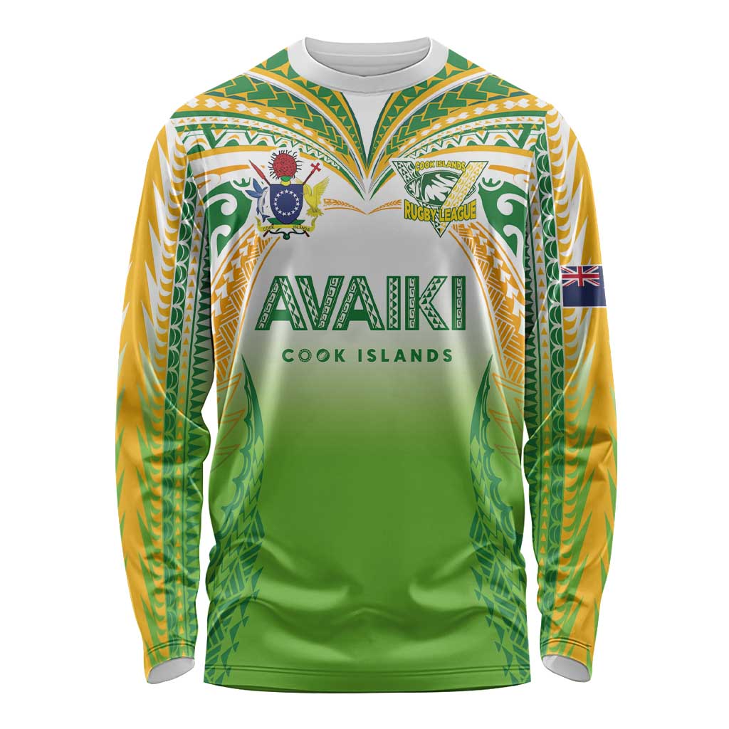 Custom Cook Islands Rugby League Long Sleeve Shirt Avaiki Tatau Tribal Motifs White Color - Polynesian Pride