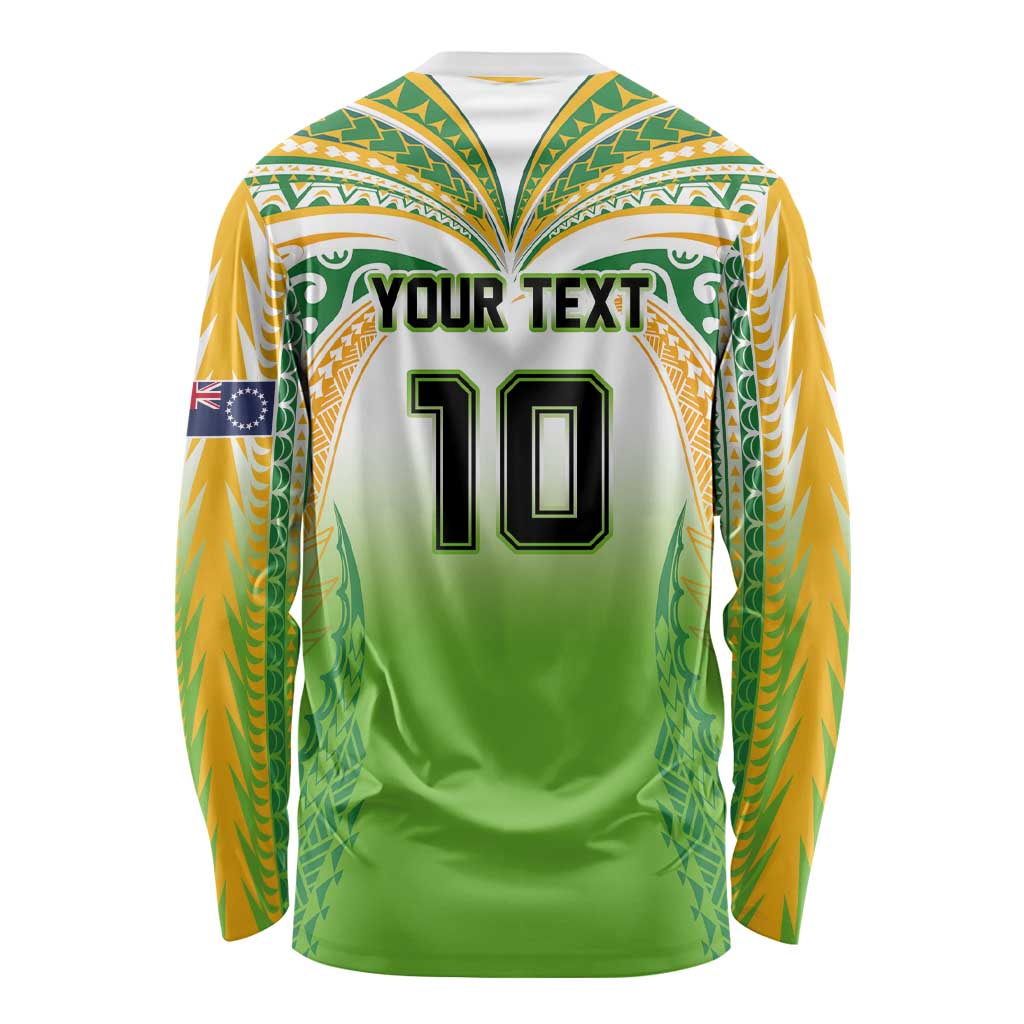 Custom Cook Islands Rugby League Long Sleeve Shirt Avaiki Tatau Tribal Motifs White Color - Polynesian Pride