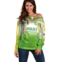 Custom Cook Islands Rugby League Off Shoulder Sweater Avaiki Tatau Tribal Motifs White Color - Polynesian Pride