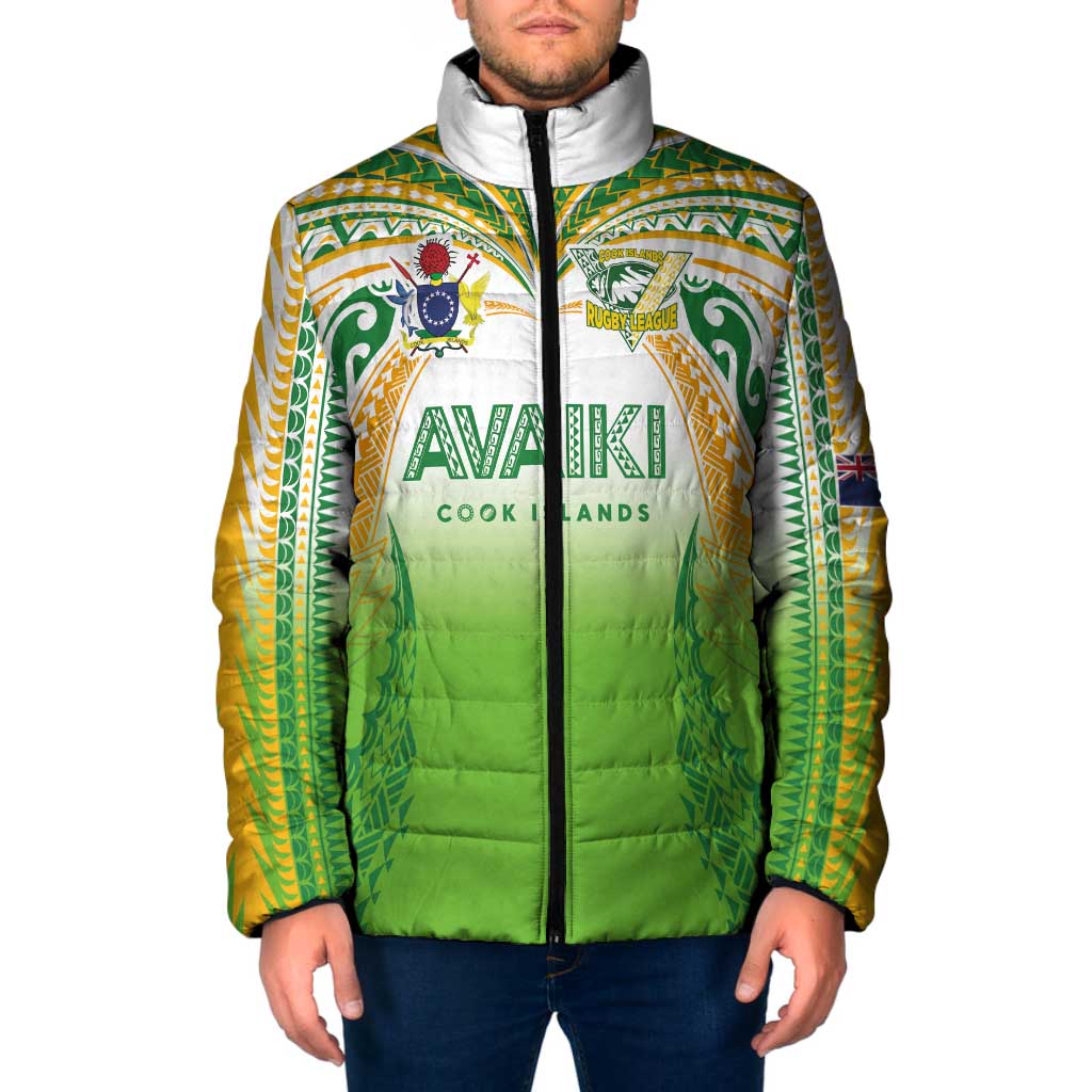 Custom Cook Islands Rugby League Padded Jacket Avaiki Tatau Tribal Motifs White Color - Polynesian Pride