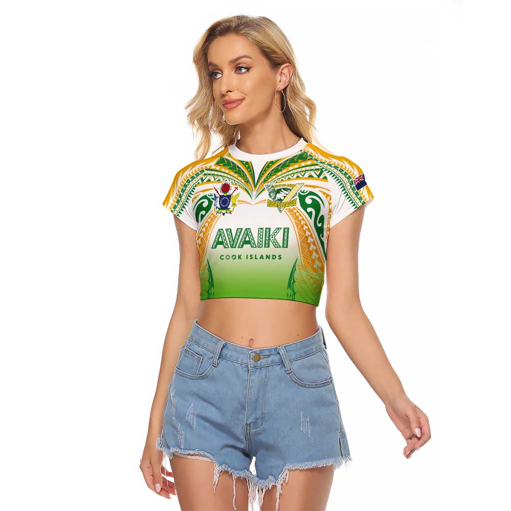 Custom Cook Islands Rugby League Raglan Cropped T Shirt Avaiki Tatau Tribal Motifs White Color - Polynesian Pride