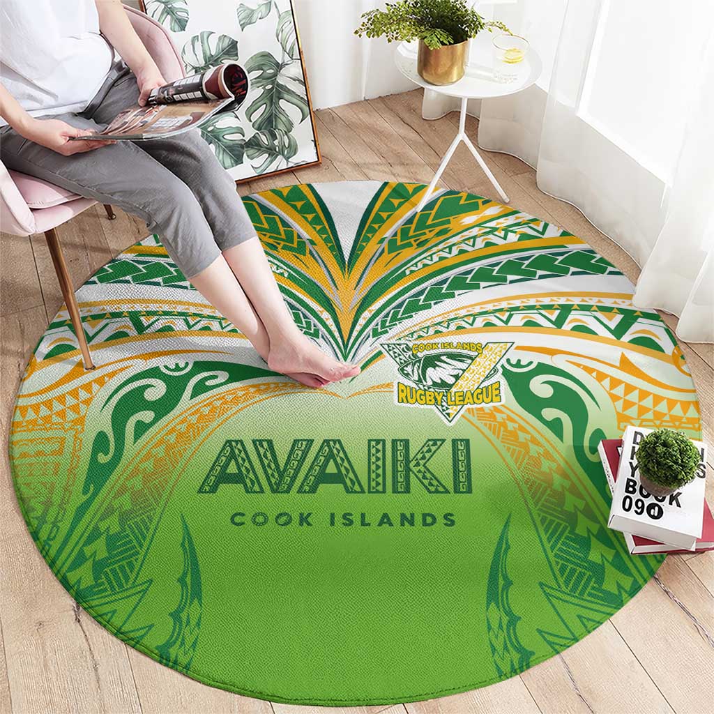 Cook Islands Rugby League Round Carpet Avaiki Tatau Tribal Motifs White Color - Polynesian Pride
