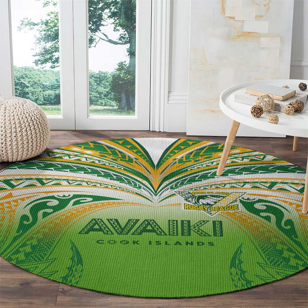 Cook Islands Rugby League Round Carpet Avaiki Tatau Tribal Motifs White Color - Polynesian Pride