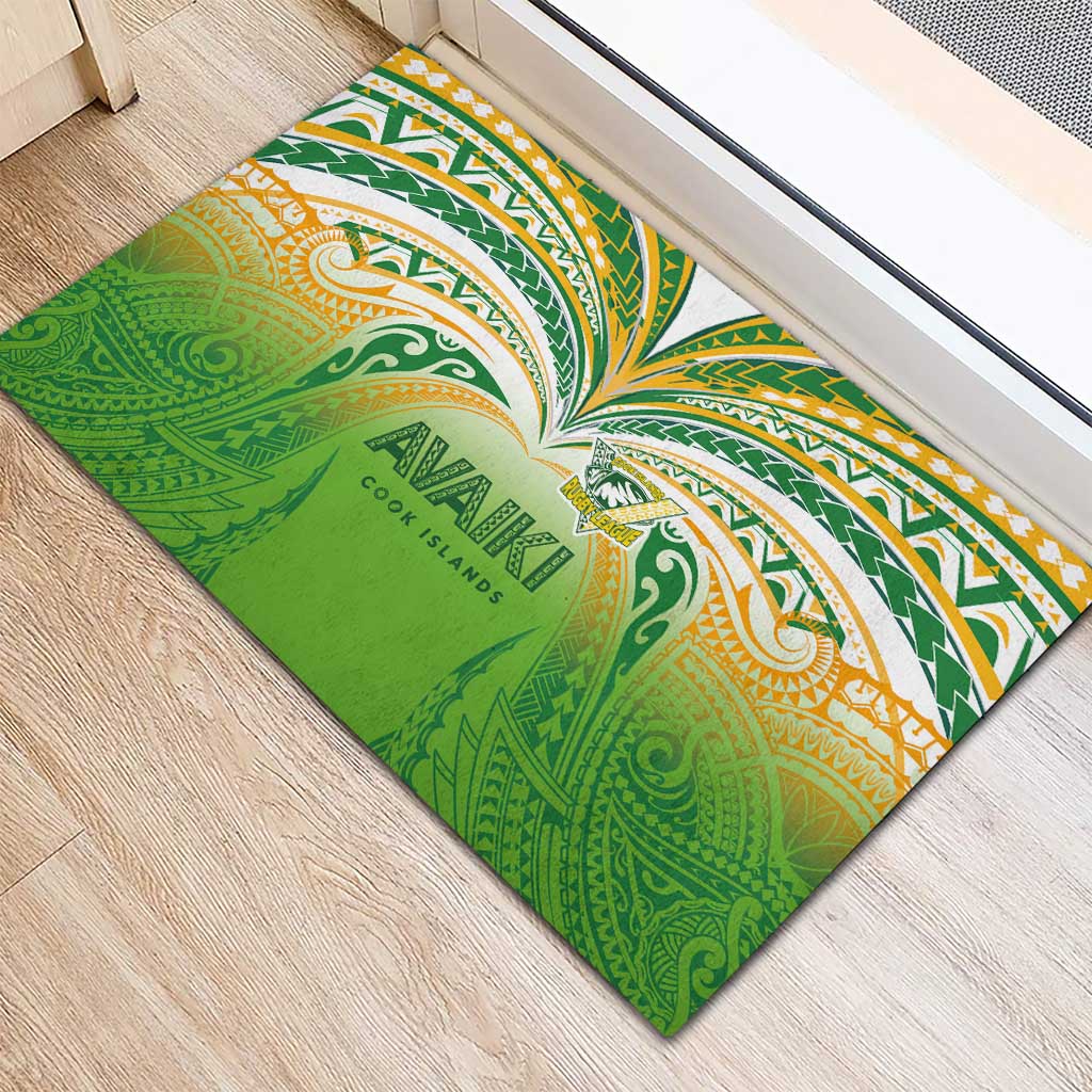 Cook Islands Rugby League Rubber Doormat Avaiki Tatau Tribal Motifs White Color - Polynesian Pride