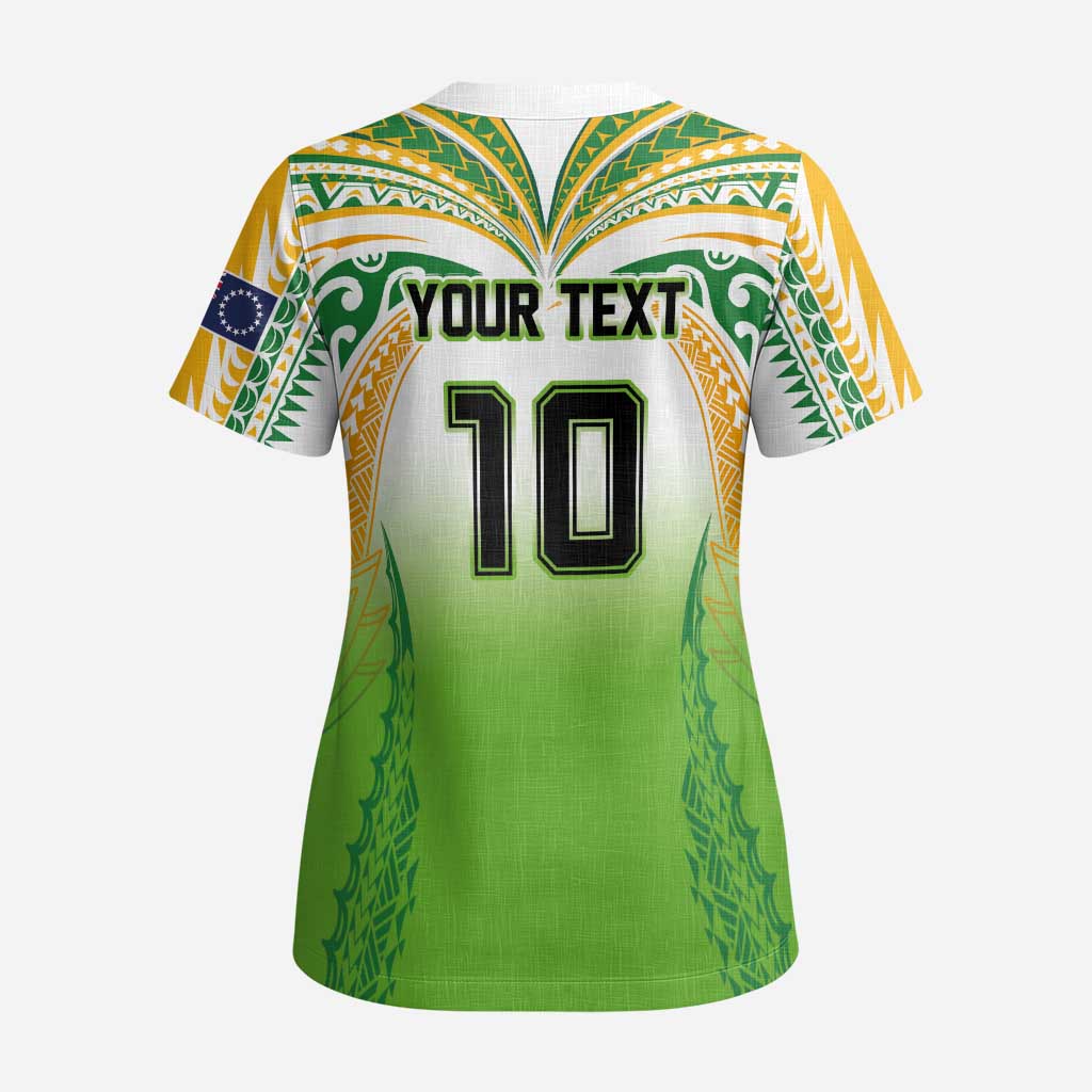 Custom Cook Islands Rugby League Scrub Top Avaiki Tatau Tribal Motifs White Color - Polynesian Pride