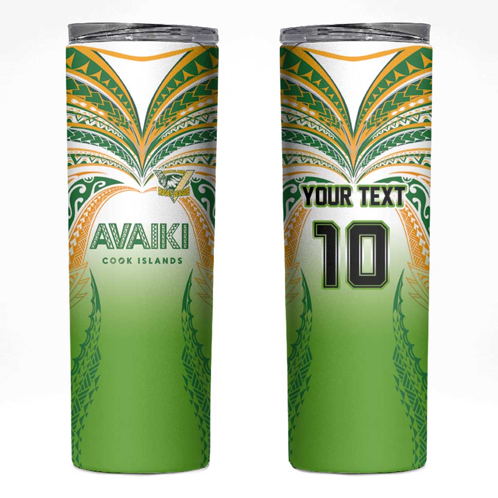 Custom Cook Islands Rugby League Skinny Tumbler Avaiki Tatau Tribal Motifs White Color - Polynesian Pride