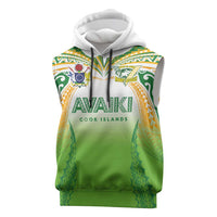 Custom Cook Islands Rugby League Sleeveless Hoodie Avaiki Tatau Tribal Motifs White Color - Polynesian Pride
