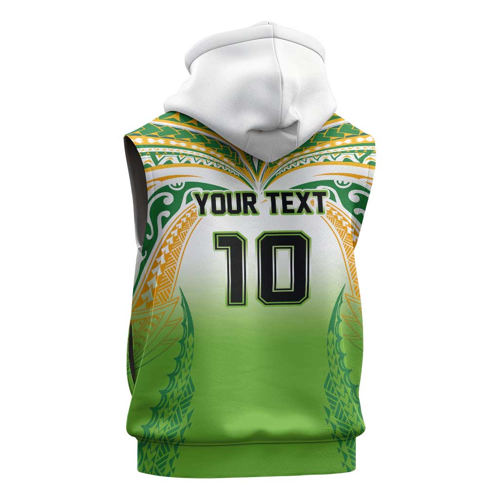 Custom Cook Islands Rugby League Sleeveless Hoodie Avaiki Tatau Tribal Motifs White Color - Polynesian Pride