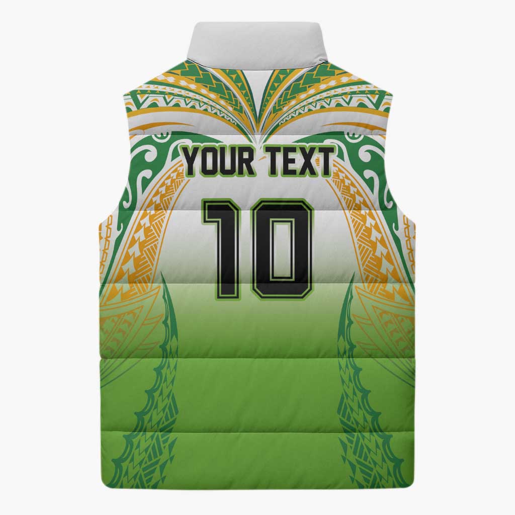 Custom Cook Islands Rugby League Sleeveless Puffer Jacket Avaiki Tatau Tribal Motifs White Color - Polynesian Pride