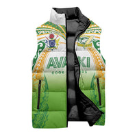 Custom Cook Islands Rugby League Sleeveless Puffer Jacket Avaiki Tatau Tribal Motifs White Color - Polynesian Pride