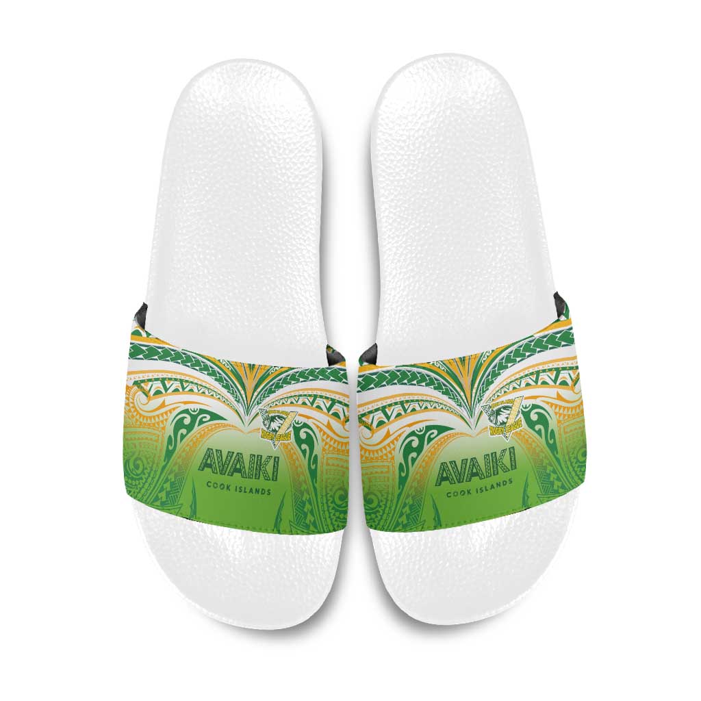 Cook Islands Rugby League Slide Sandals Avaiki Tatau Tribal Motifs White Color - Polynesian Pride