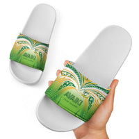 Cook Islands Rugby League Slide Sandals Avaiki Tatau Tribal Motifs White Color - Polynesian Pride