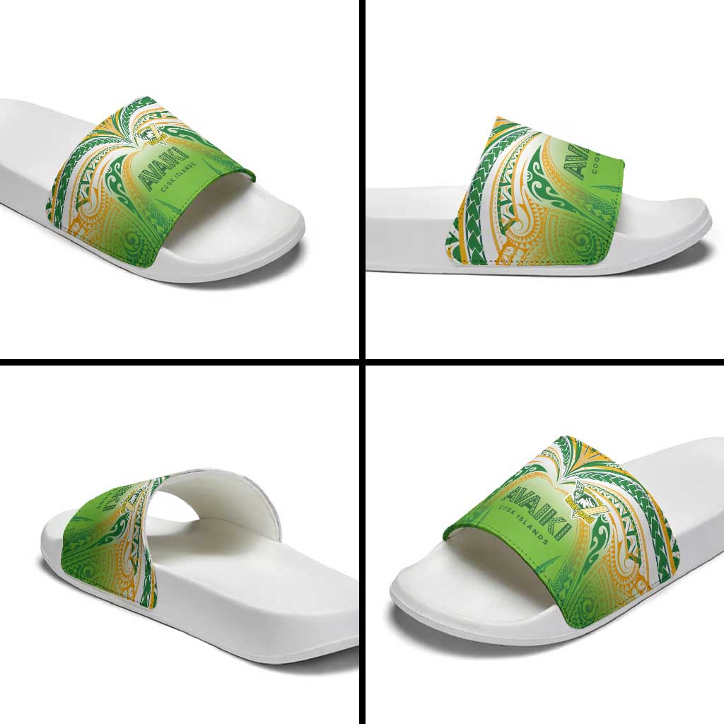 Cook Islands Rugby League Slide Sandals Avaiki Tatau Tribal Motifs White Color - Polynesian Pride