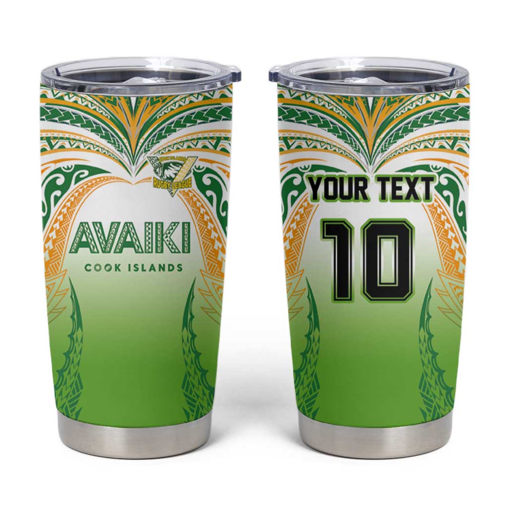 Custom Cook Islands Rugby League Tumbler Cup Avaiki Tatau Tribal Motifs White Color - Polynesian Pride