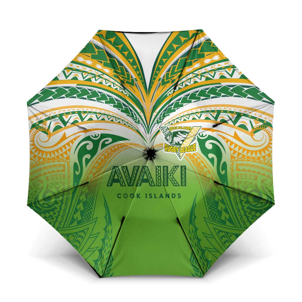 Cook Islands Rugby League Umbrella Avaiki Tatau Tribal Motifs White Color - Polynesian Pride