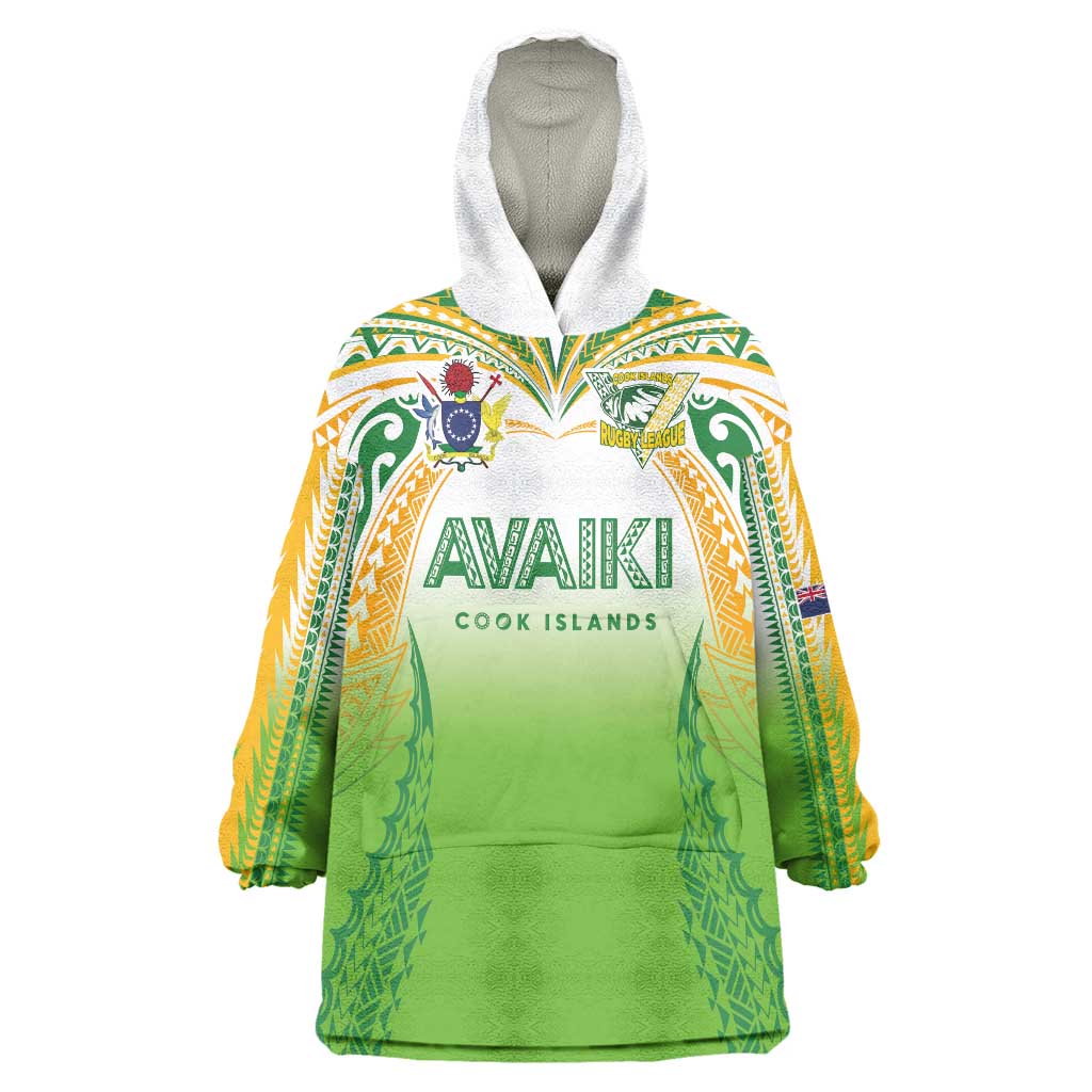 Custom Cook Islands Rugby League Wearable Blanket Hoodie Avaiki Tatau Tribal Motifs White Color - Polynesian Pride