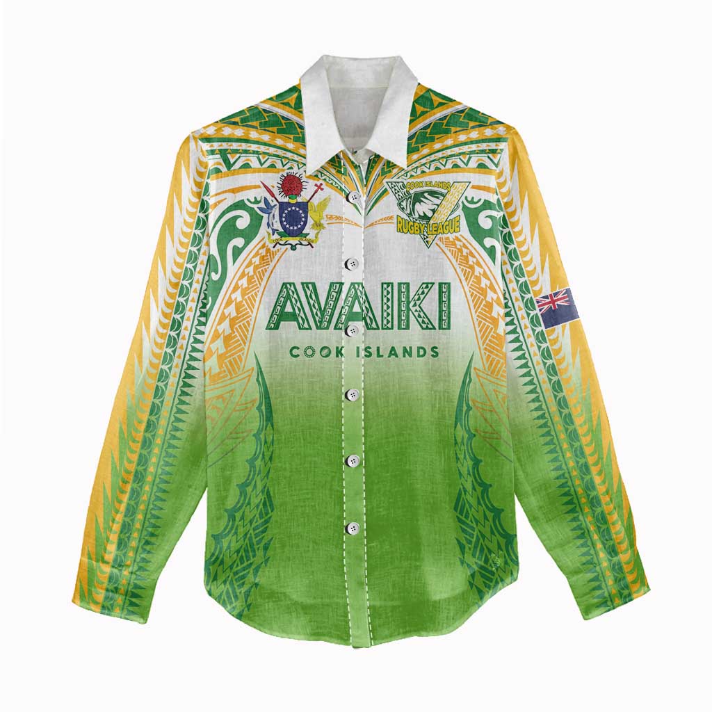 Custom Cook Islands Rugby League Women Casual Shirt Avaiki Tatau Tribal Motifs White Color - Polynesian Pride