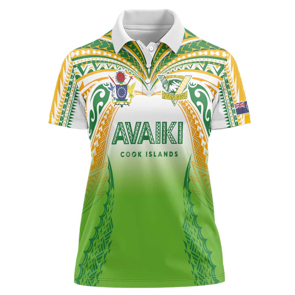 Custom Cook Islands Rugby League Women Polo Shirt Avaiki Tatau Tribal Motifs White Color - Polynesian Pride