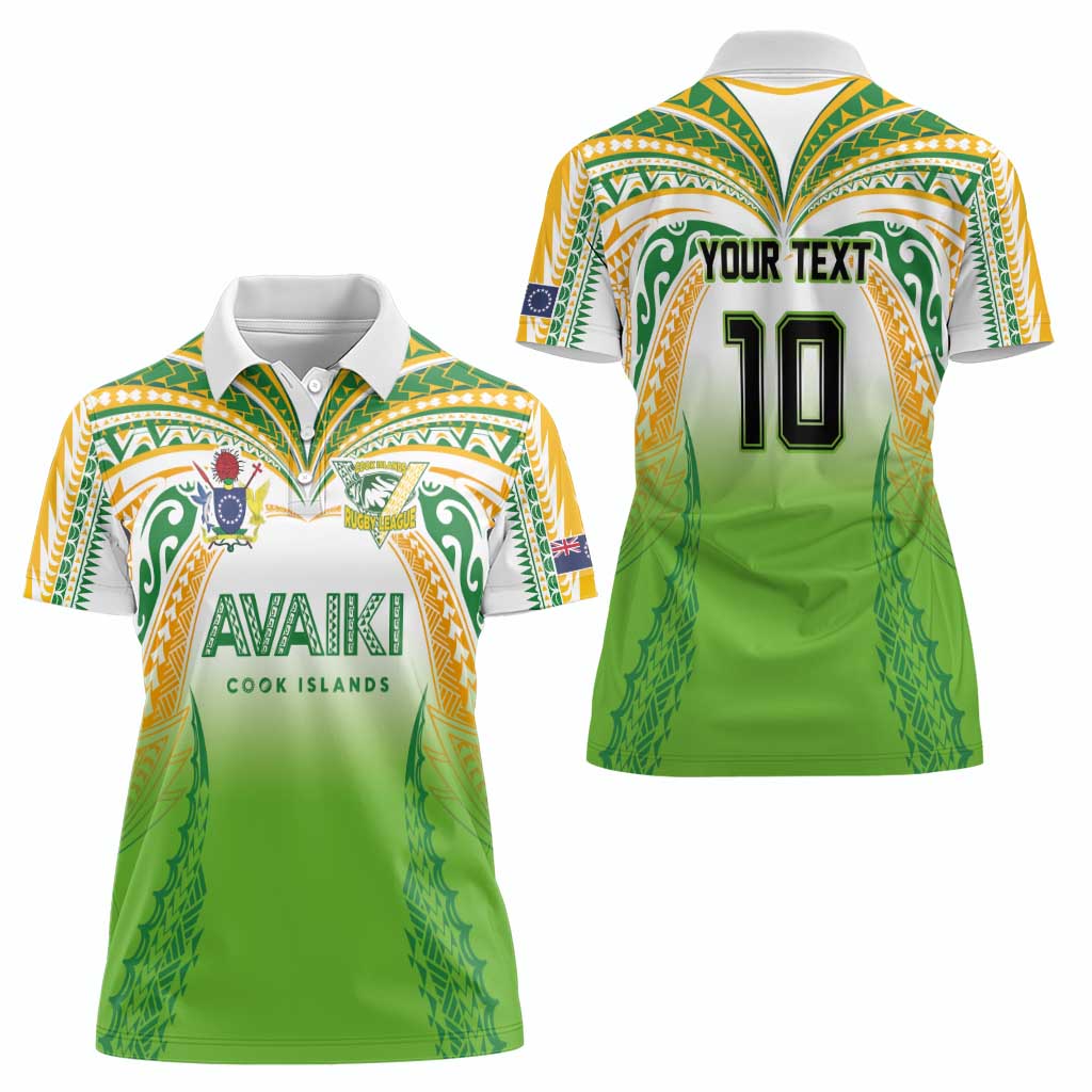 Custom Cook Islands Rugby League Women Polo Shirt Avaiki Tatau Tribal Motifs White Color - Polynesian Pride