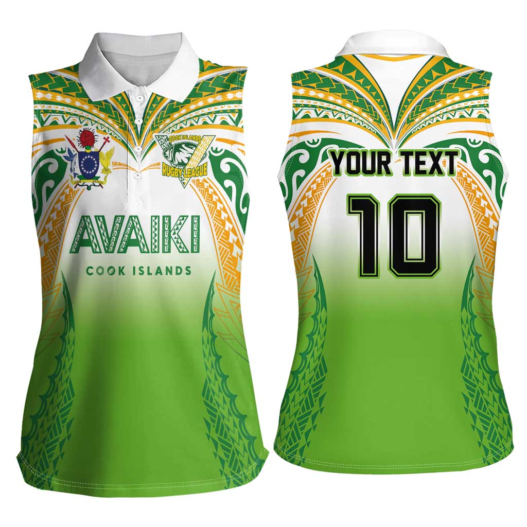 Custom Cook Islands Rugby League Women Sleeveless Polo Shirt Avaiki Tatau Tribal Motifs White Color - Polynesian Pride