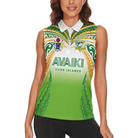 Custom Cook Islands Rugby League Women Sleeveless Polo Shirt Avaiki Tatau Tribal Motifs White Color - Polynesian Pride