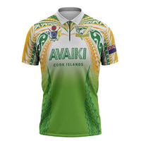 Custom Cook Islands Rugby League Zipper Polo Shirt Avaiki Tatau Tribal Motifs White Color - Polynesian Pride
