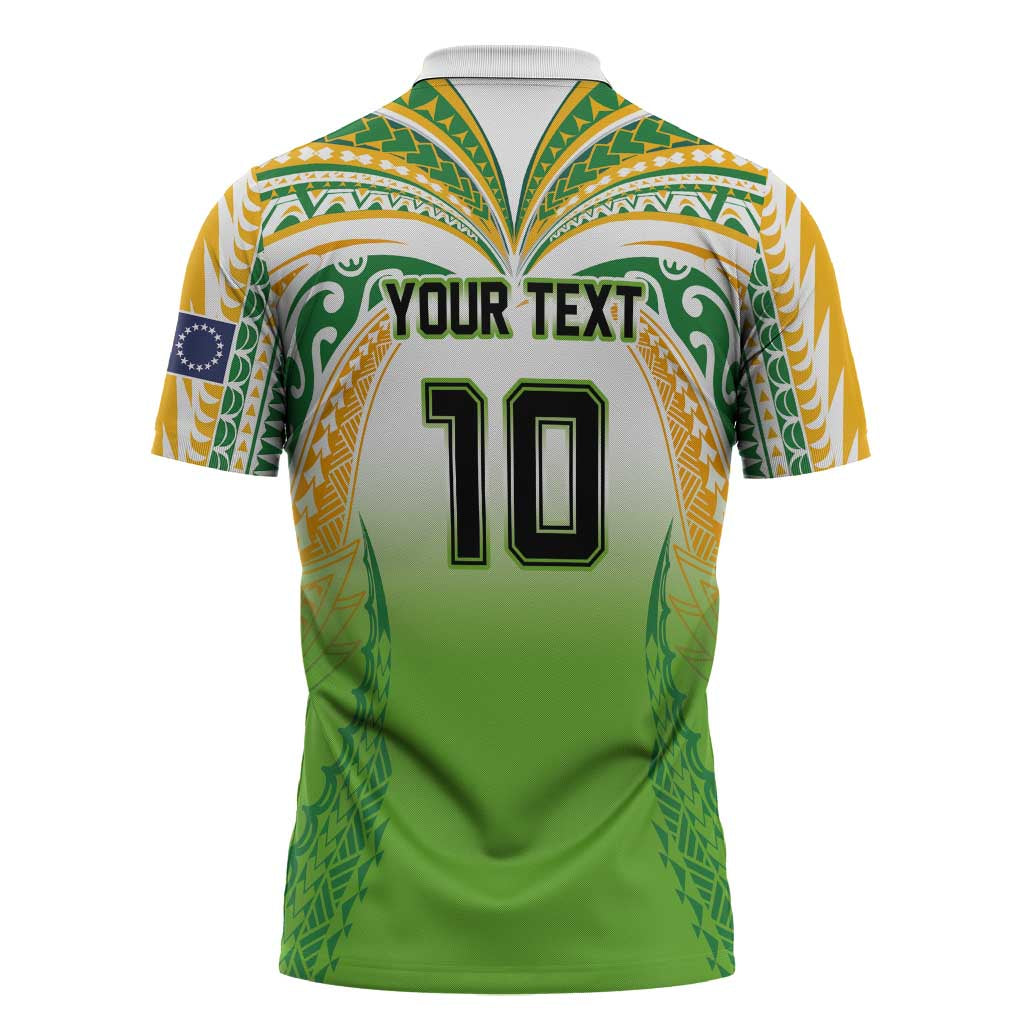 Custom Cook Islands Rugby League Zipper Polo Shirt Avaiki Tatau Tribal Motifs White Color - Polynesian Pride