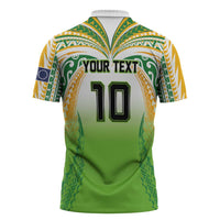 Custom Cook Islands Rugby League Zipper Polo Shirt Avaiki Tatau Tribal Motifs White Color - Polynesian Pride