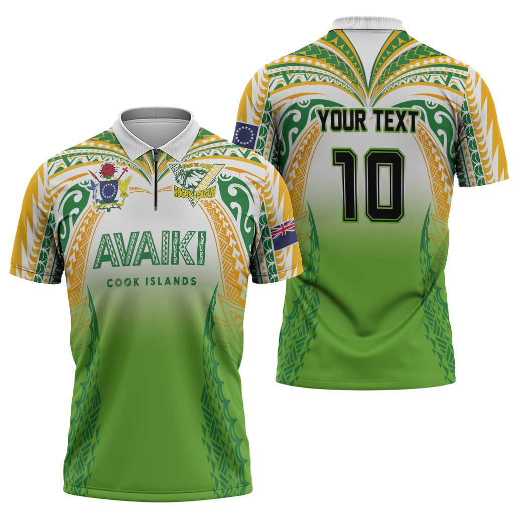 Custom Cook Islands Rugby League Zipper Polo Shirt Avaiki Tatau Tribal Motifs White Color - Polynesian Pride