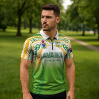 Custom Cook Islands Rugby League Zipper Polo Shirt Avaiki Tatau Tribal Motifs White Color - Polynesian Pride