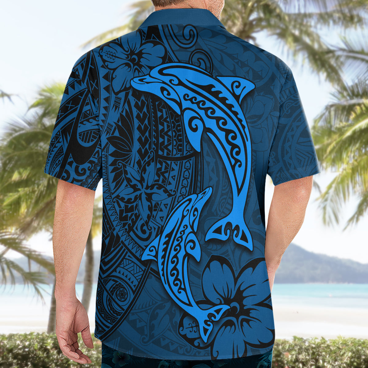 Polynesian Dolphin Valentine Day Hawaiian Shirt Hibiscus and Tribal Tattoo Blue Style LT03 - Polynesian Pride