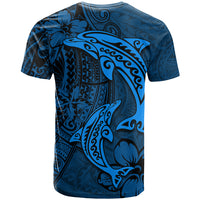 Polynesian Dolphin Valentine Day T Shirt Hibiscus and Tribal Tattoo Blue Style LT03 - Polynesian Pride