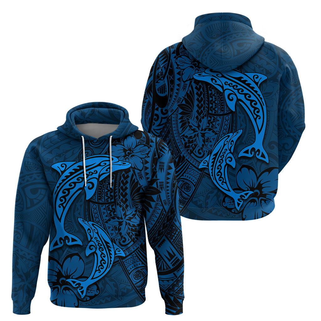 Polynesian Dolphin Valentine Day Zip Hoodie Hibiscus and Tribal Tattoo Blue Style LT03 - Polynesian Pride