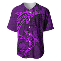 Polynesian Dolphin Valentine Day Baseball Jersey Hibiscus and Tribal Tattoo Purple Style LT03 Purple - Polynesian Pride