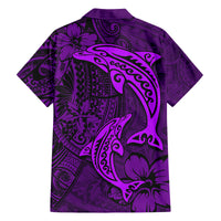 Polynesian Dolphin Valentine Day Family Matching Long Sleeve Bodycon Dress and Hawaiian Shirt Hibiscus and Tribal Tattoo Purple Style LT03 - Polynesian Pride