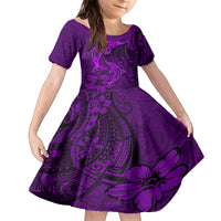 Polynesian Dolphin Valentine Day Family Matching Off Shoulder Short Dress and Hawaiian Shirt Hibiscus and Tribal Tattoo Purple Style LT03 Daughter's Dress Purple - Polynesian Pride