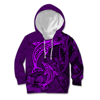 Polynesian Dolphin Valentine Day Kid Hoodie Hibiscus and Tribal Tattoo Purple Style LT03 Hoodie Purple - Polynesian Pride
