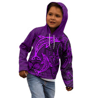 Polynesian Dolphin Valentine Day Kid Hoodie Hibiscus and Tribal Tattoo Purple Style LT03 - Polynesian Pride