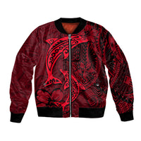 Polynesian Dolphin Valentine Day Bomber Jacket Hibiscus and Tribal Tattoo Red Style LT03 Unisex Red - Polynesian Pride