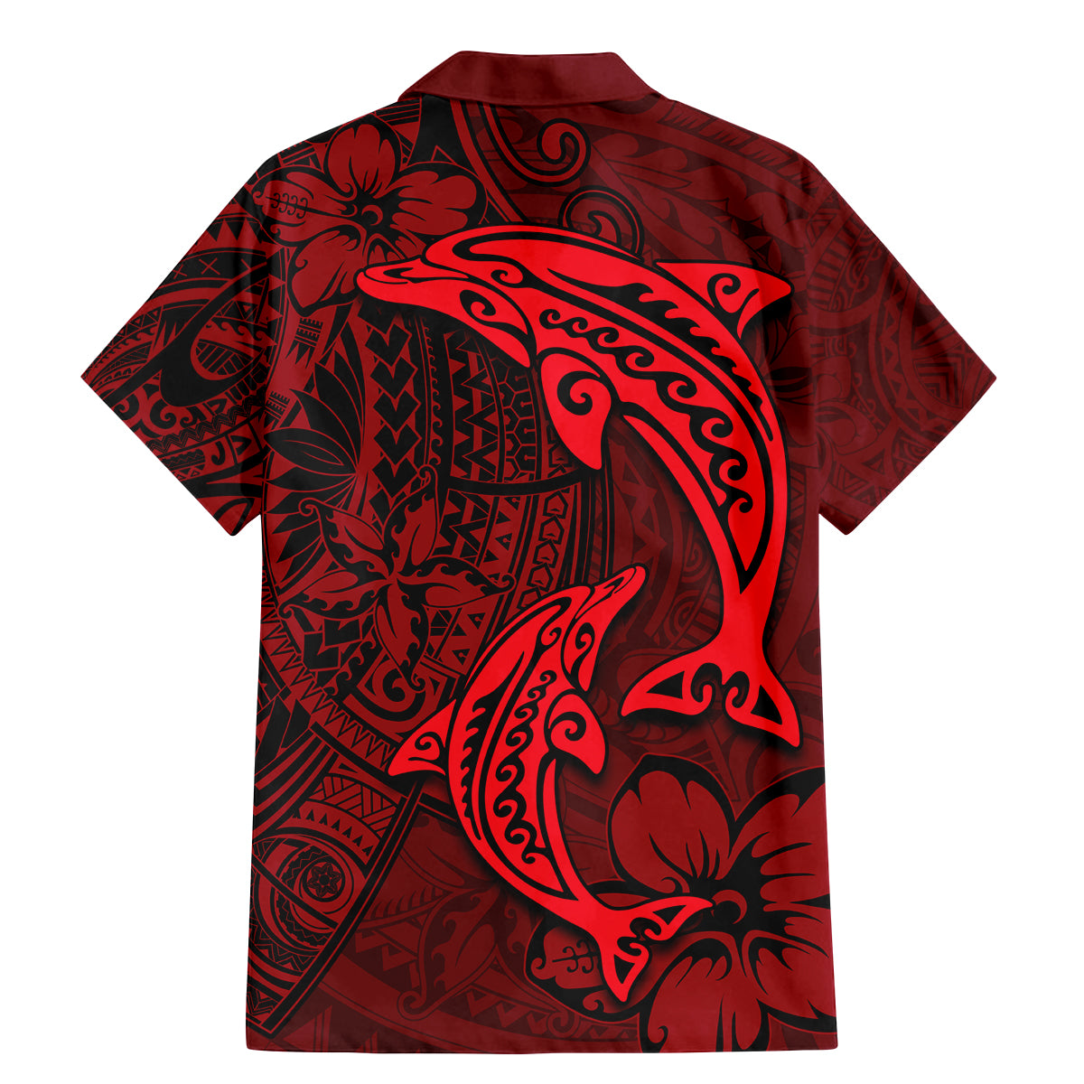 Polynesian Dolphin Valentine Day Family Matching Mermaid Dress and Hawaiian Shirt Hibiscus and Tribal Tattoo Red Style LT03 - Polynesian Pride