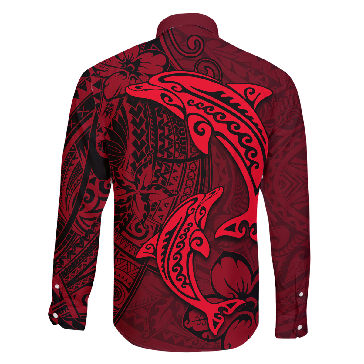 Polynesian Dolphin Valentine Day Family Matching Tank Maxi Dress and Hawaiian Shirt Hibiscus and Tribal Tattoo Red Style LT03 - Polynesian Pride