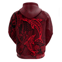 Polynesian Dolphin Valentine Day Zip Hoodie Hibiscus and Tribal Tattoo Red Style LT03 - Polynesian Pride